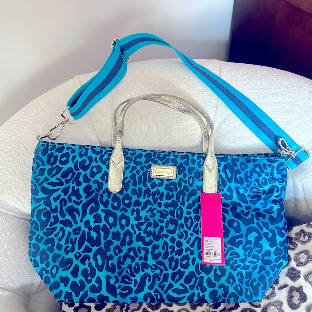 NWT Lilly Pulitzer Evita Tote Bag Oyster Bay My Favorite Spot Leopard Cheetah